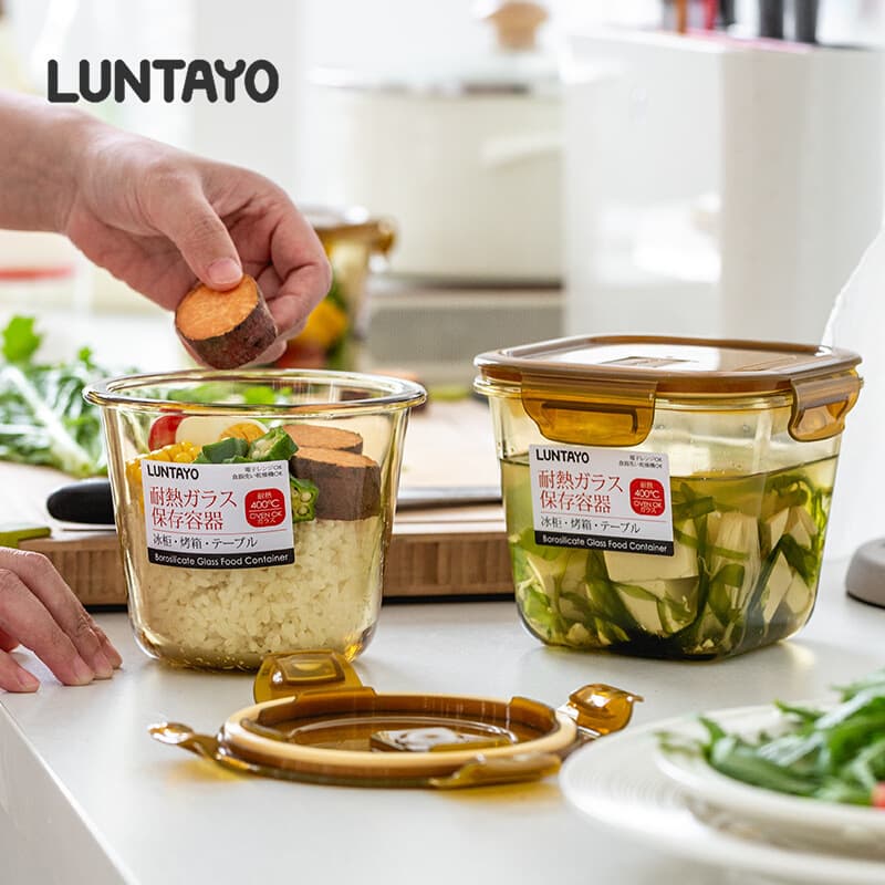 Japanese Luntayo Glass Food Storage Container, Microwave-Safe, Food-Grade, Airtight for Refrigerator, Pickle Storage Box