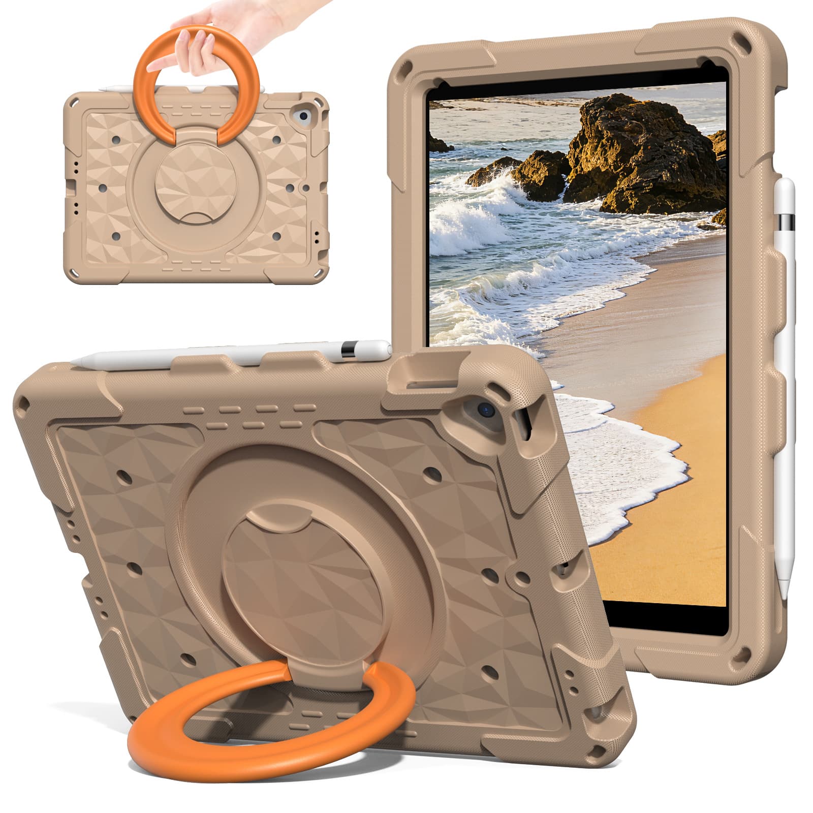 Compatible with iPad 10.2-inch Protective Case, Air3 Ring Handle, Pro10.5 Rotating Stand, Full-Cover EVA Shockproof Shell