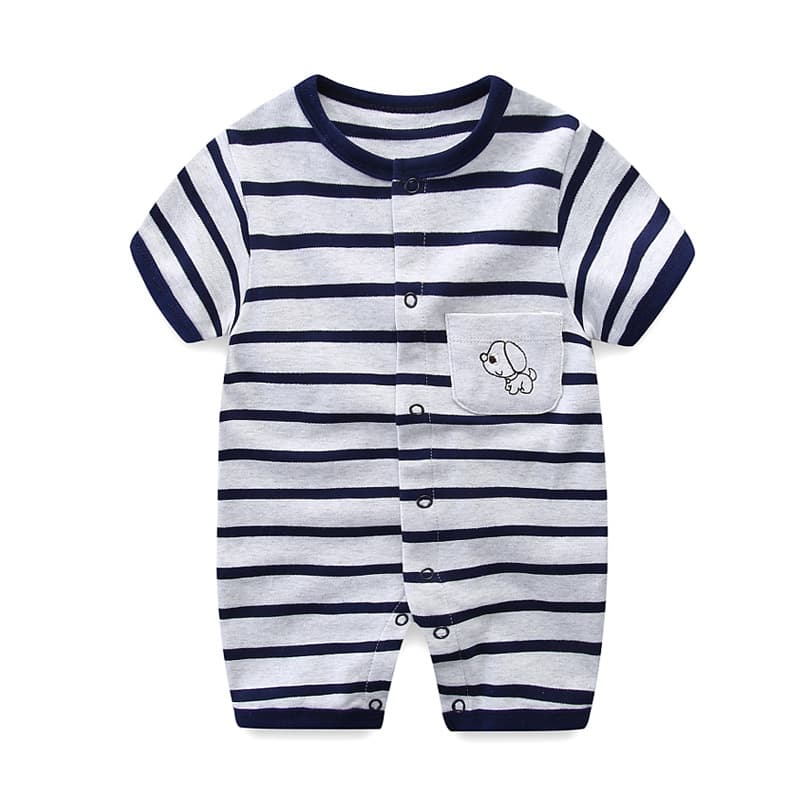 Baby Summer Cotton Short Sleeve Romper for Boys 0-2 Years, Fashion Striped Bodysuit, Thin Style for 6-Month-Old