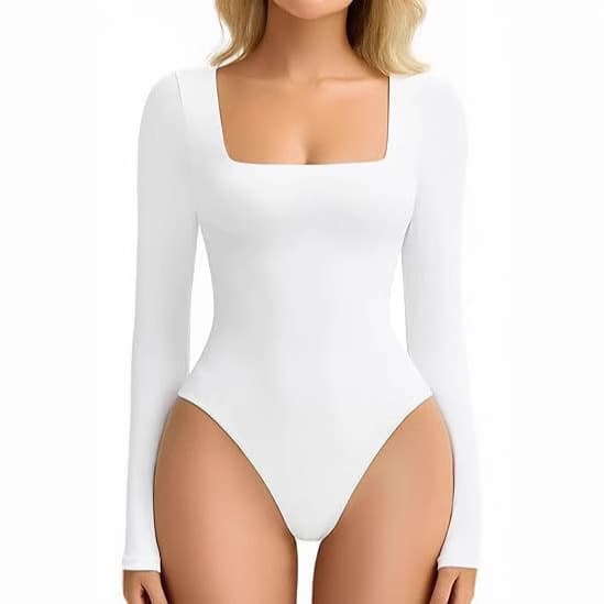 European and American Jumpsuit Cross-border Trade Plus Size Women's Slim Fit T-shirt Long Sleeve Square Neck One-piece Top