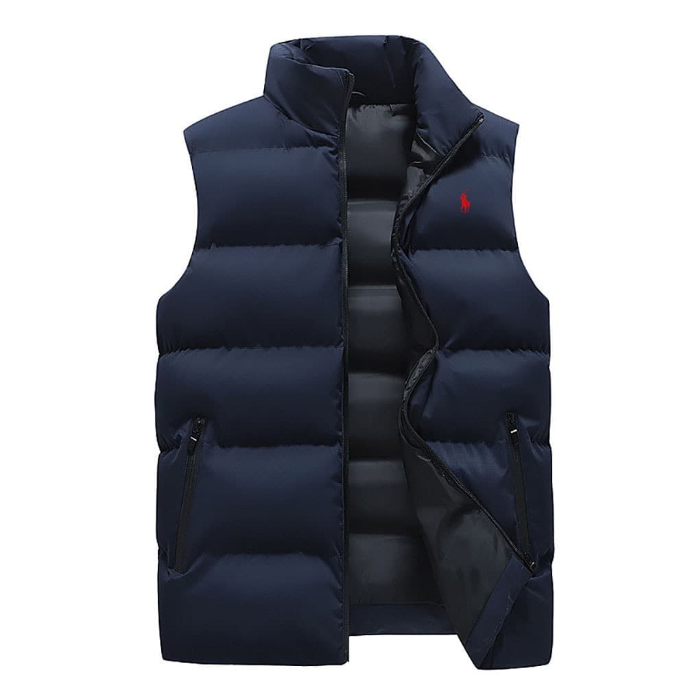 Men's New Autumn/Winter Fleece-Lined Thick Warm Windproof Vest, Hong Kong Style Casual Stand Collar Cotton-padded Jacket