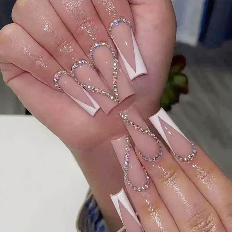 Removable French Style Nail Stickers Glitter Diamond European And American Wearable False Nails Star Pattern Ladies Manicure