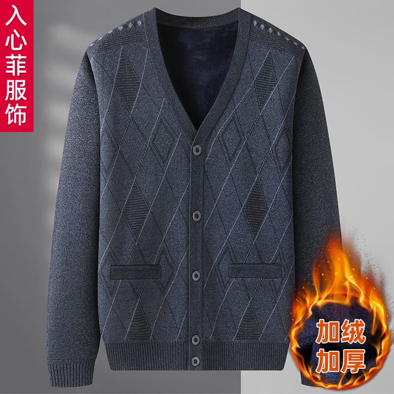 Men's cardigan sweaters for middle-aged and elderly men, autumn and winter clothing, thickened and warm coats for fathers and grandfathers.