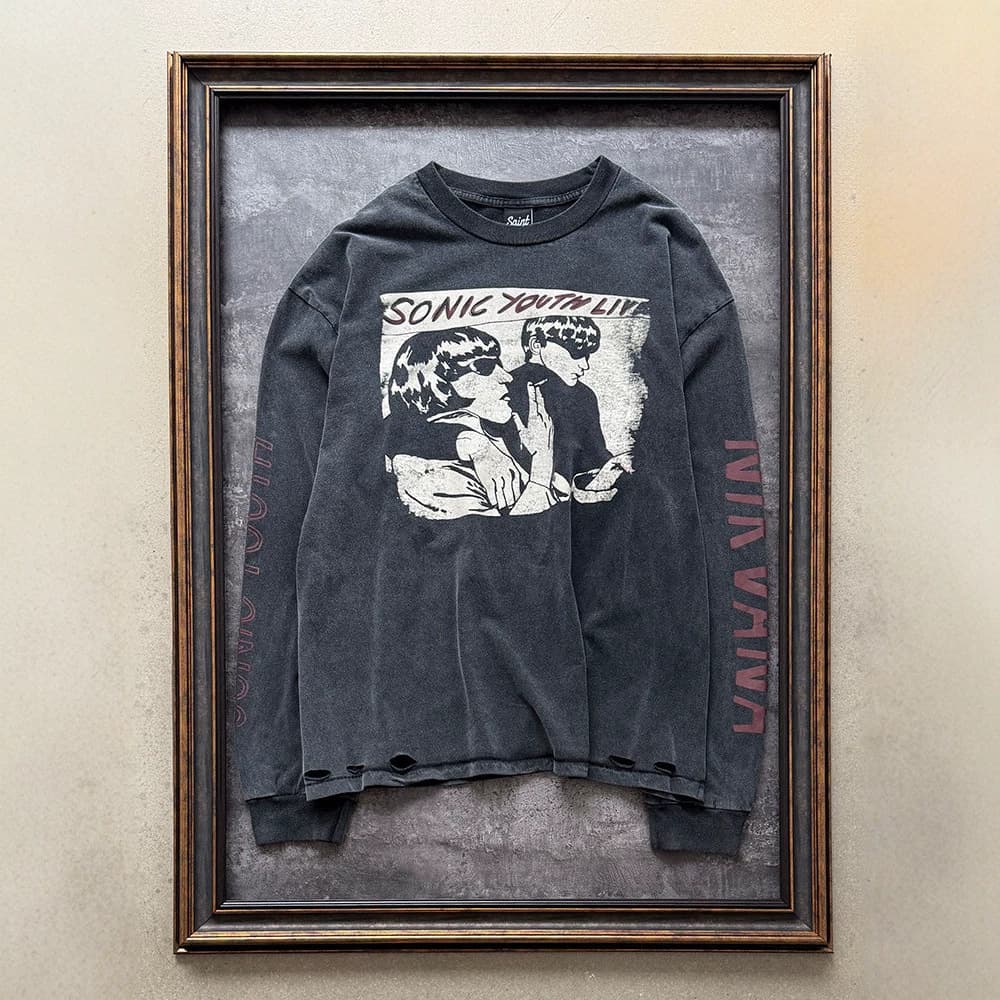 Saint Michael 1990 Cobain Tour SONIC YOUTH x NIRVANA distressed long-sleeved T-shirt