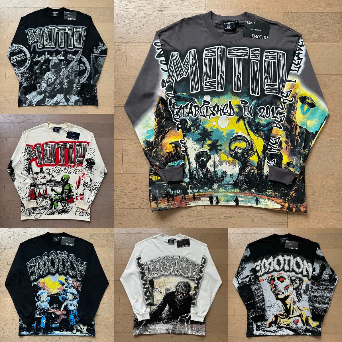 MIXED EMOTION All-Over Direct Print Long-Sleeve T-Shirt High Street Trendy Unisex Fall Winter Casual Base Layer