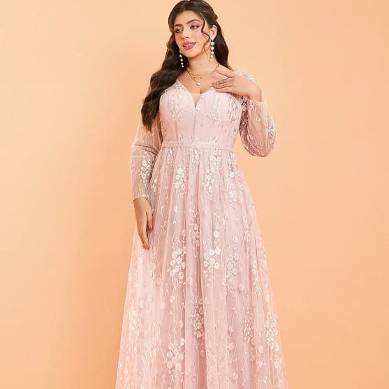 New Cross-Border Plus Size Mesh Dress Elegant V-Neck Long Formal Gown for Prom Birthday Evening Party