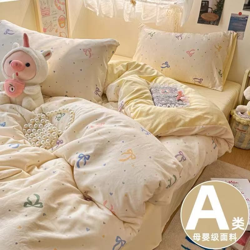 Class A Mother and Baby Bedding 4-Piece Set Pure Cotton Fitted Sheet Flat Sheet Pillowcase Duvet Cover Student Dorm 3-Piece Set