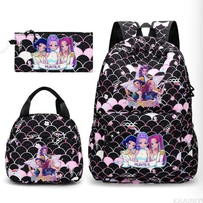 Kpop Demon Hunter Girl Group Student 3-Piece Backpack, Large Capacity Double Shoulder Bag, Lightweight Cartoon Backpack