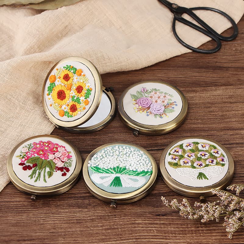 DIY Makeup Mirror Embroidery Kit: Beginner's Guide to Making Your Own Mirror (Suzhou Embroidery & Ribbon Embroidery)