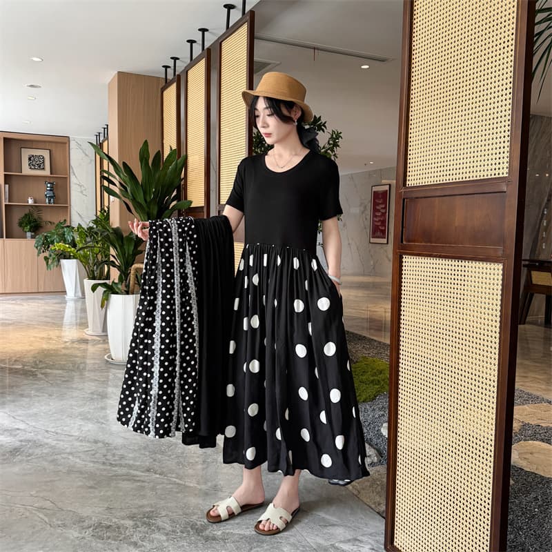 Cotton Silk Short-Sleeve Dress Women's Nightgown Summer Thin Home Dress Loose Plus Size Artificial Cotton Long Dress