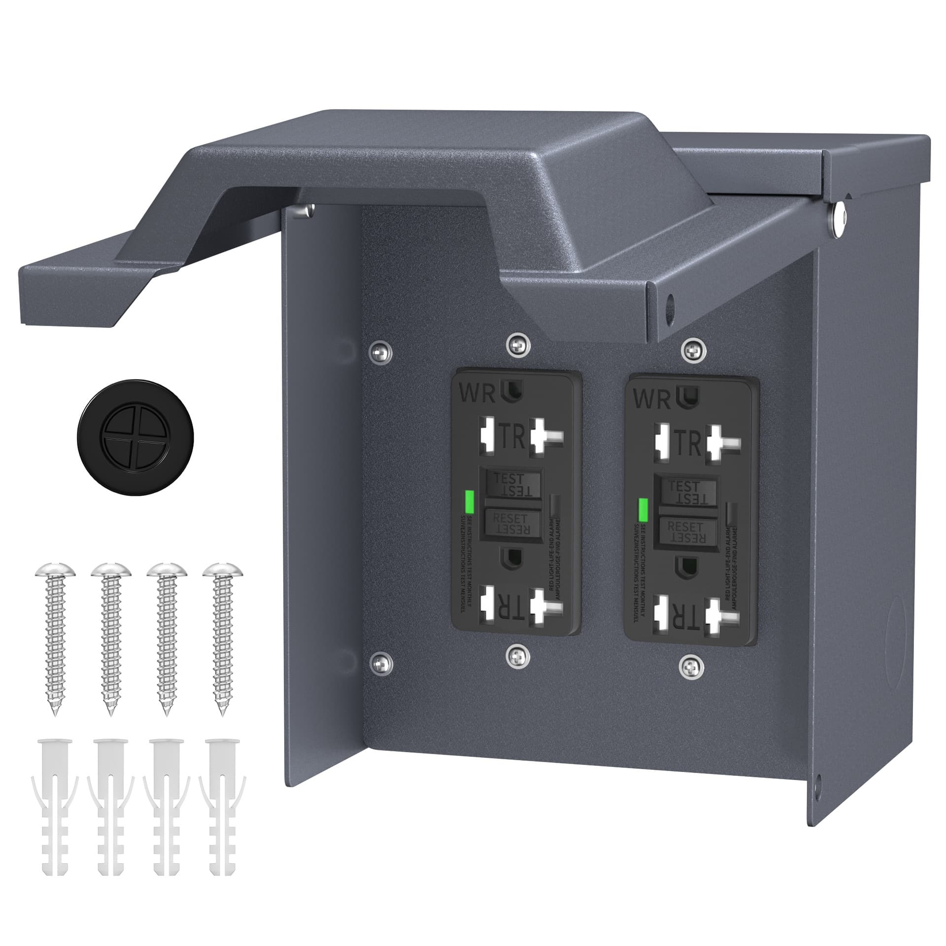 POP-2 Outdoor Socket Box with Waterproof Cover, Dual 20A Sockets (Electrical Outlet Box)