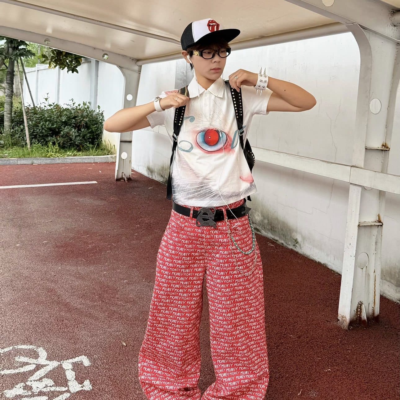 American Retro Letter Digital Print Red Jeans for Men and Women, Baggy Design, Loose Fit, Couple's Wide-Leg Pants