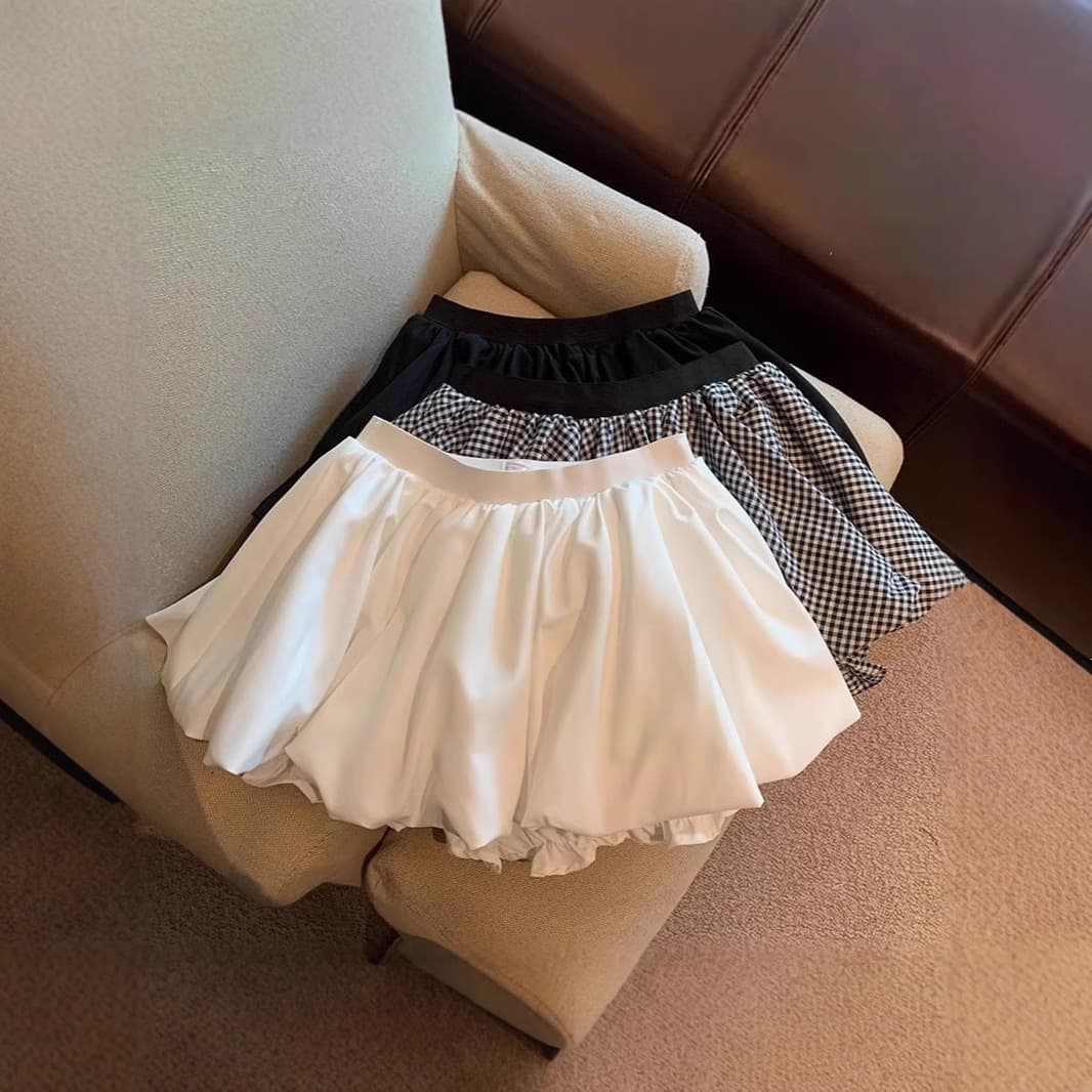 Skirt Hot Girl Anti-Exposure Puffy Mini Skirt Shorts White Bud Skirt Women Summer Petite High-Waist A-Line