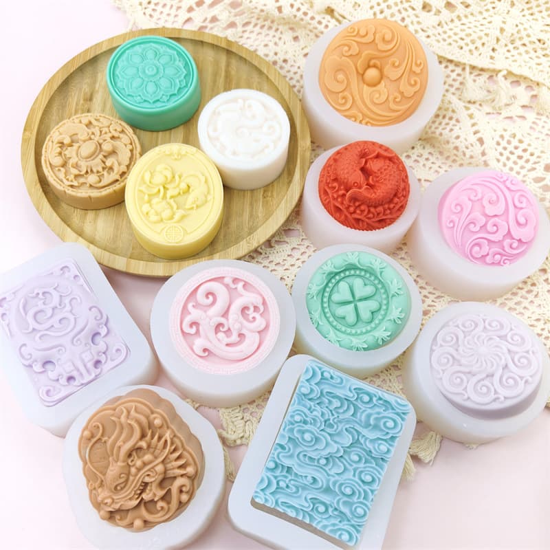 Creative Round Dragon and Phoenix Xiangyun Handmade Soap Silicone Mold Moon Cake Dessert Cake Decorative Mold Drop Glue Resin Tool