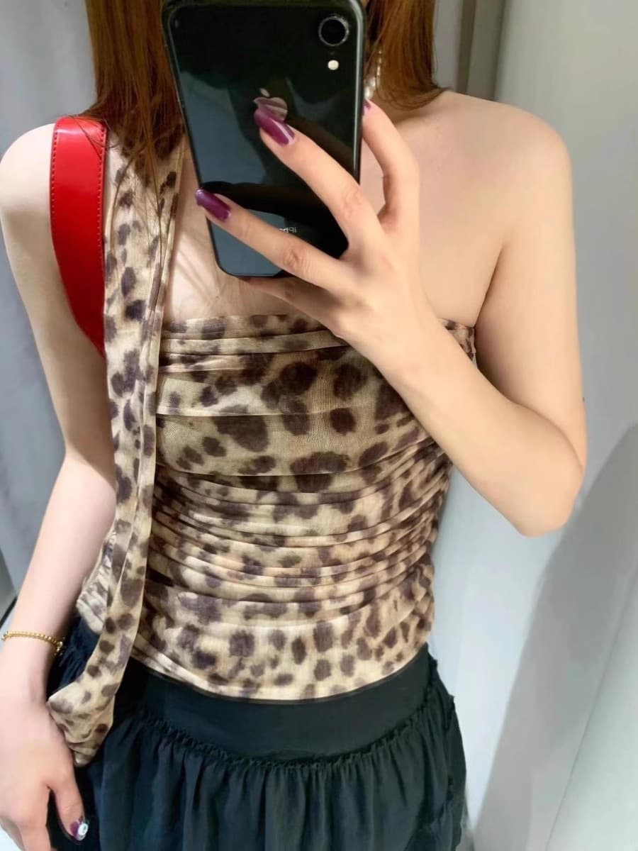 European and American style 2025 summer fashion unique printed mesh niche halter neck vest tube top new sleeveless top for women