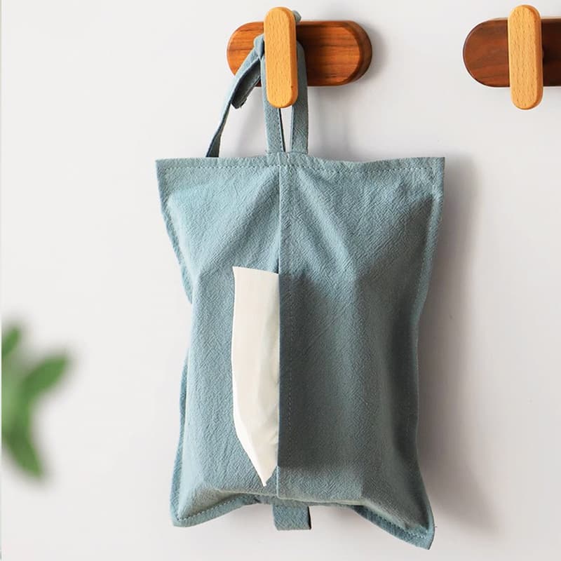 Multi-Functional Washed Cotton Tissue Box Wall-Mounted Living Room Car Storage Box Handmade Modern Style Pure Color Fabric