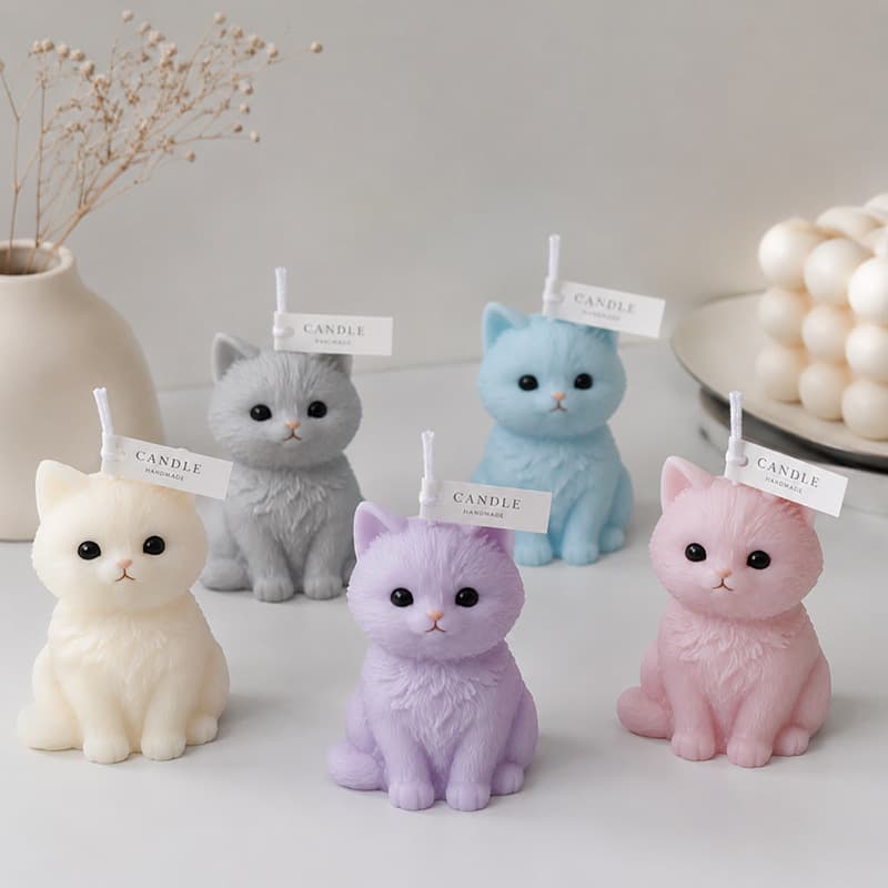 Kitten Candle Silicone Mold DIY Animal Shape Glue Gypsum Abrasive Ornaments Cross-border Specially Available for Wholesale in Stock