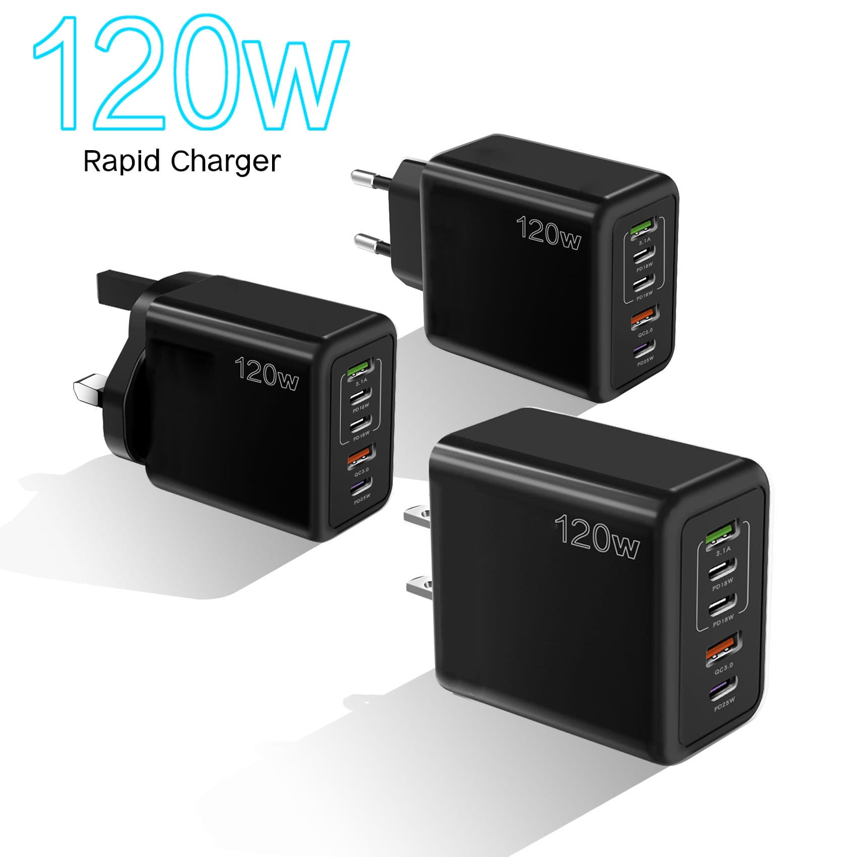 CE Certified 120W Phone Charger 16W EU/US/UK Multi-Port Charging Head Small Appliance Adapter Charger