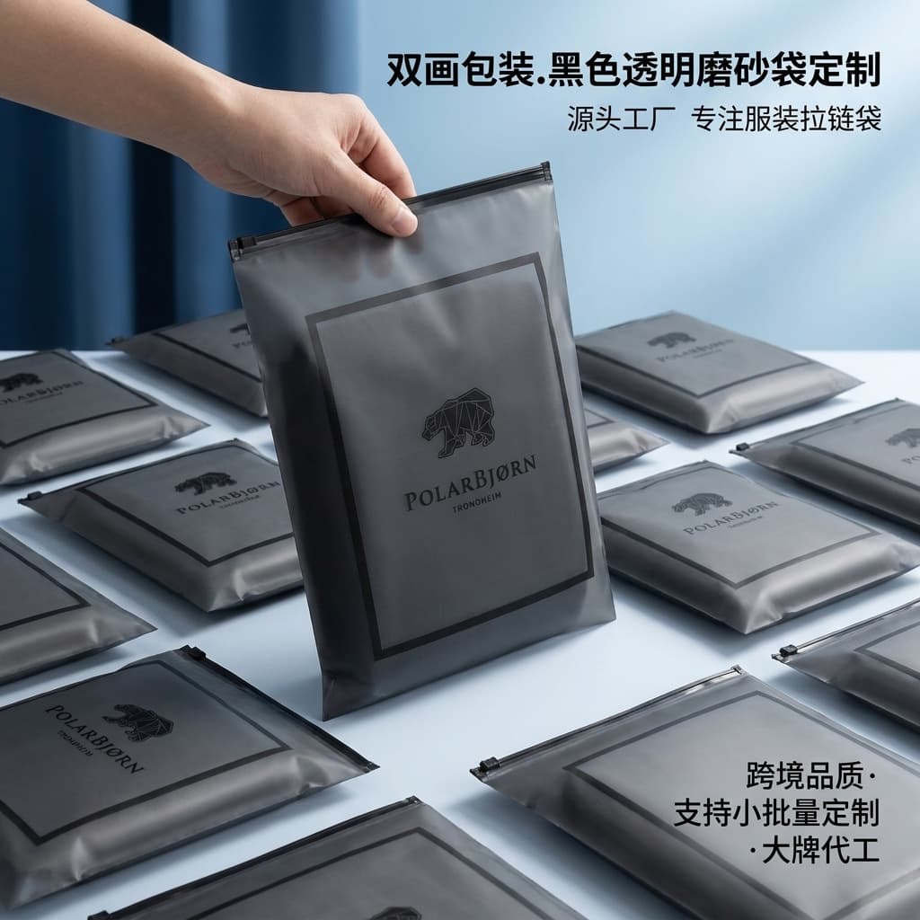 PE frosted zipper bag packaging bag custom-made plastic black translucent frosted bag clothing black zipper bag customization