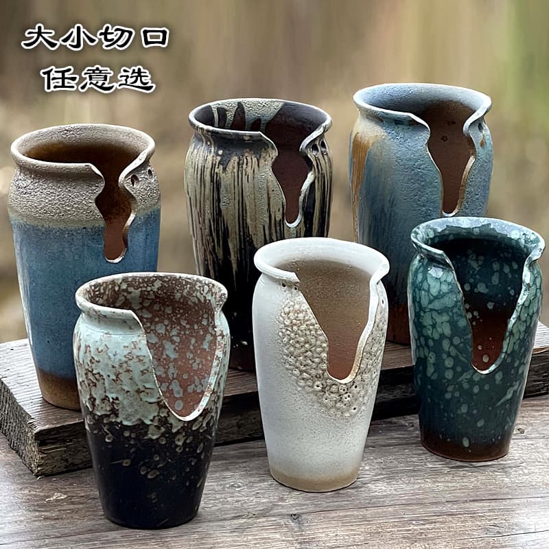 Free shipping notch purple sand succulent flower pot notch breathable creative cliff master old pile rough pottery Yixing pile ceramics