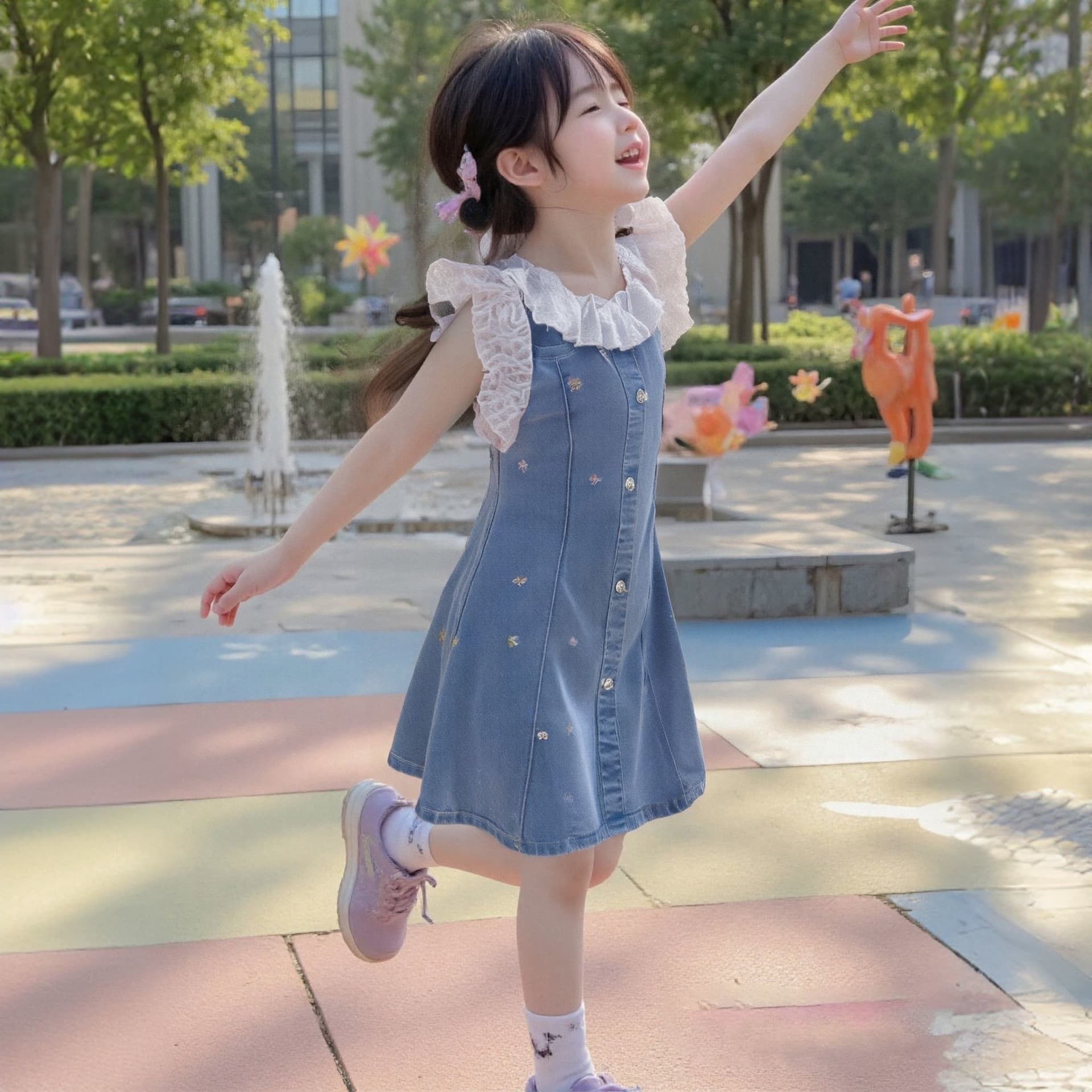 2026 new style summer dress for middle-aged and older children, thin lace flying sleeve princess dress, girl's denim skirt