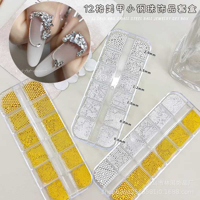 Cross-border popular 12-frame nail art steel ball jewelry mini gold and silver mixed size dot rivets metal diamond accessories