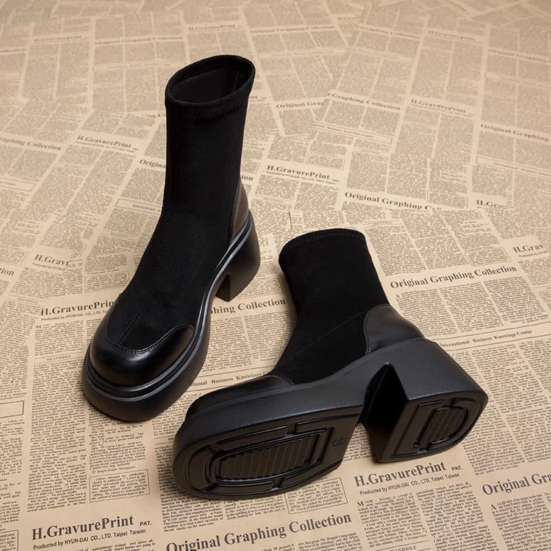 Suede Short Women's Boots 2024 Autumn/Winter New Martin Boots Casual Versatile Stretch Slim Boots 7cm Height Increase