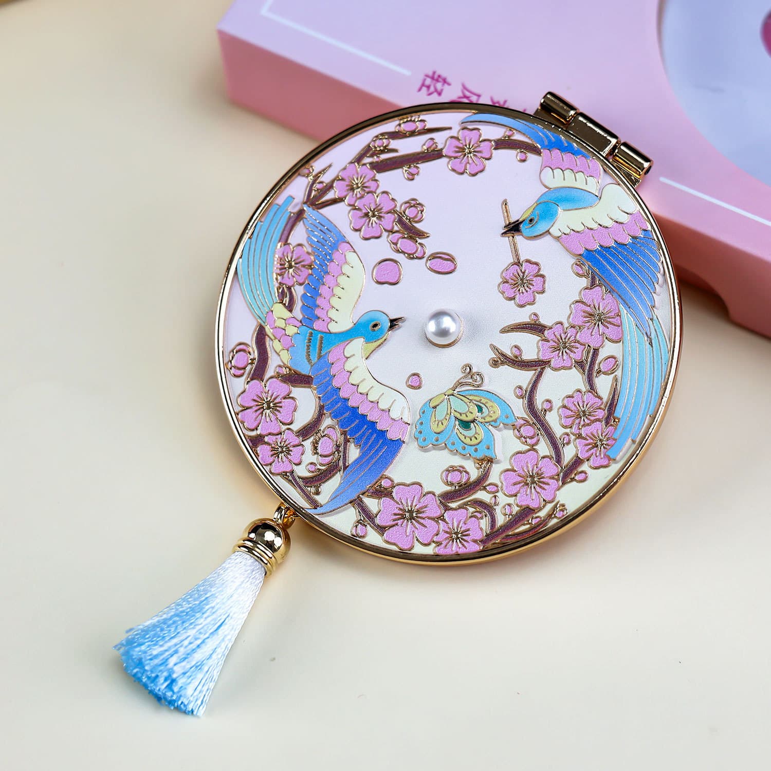 Metal Folding Mirror Portable Mirror Cultural Creative Guochao Birthday Gift Scenic Spot Check-in Souvenir City Souvenir