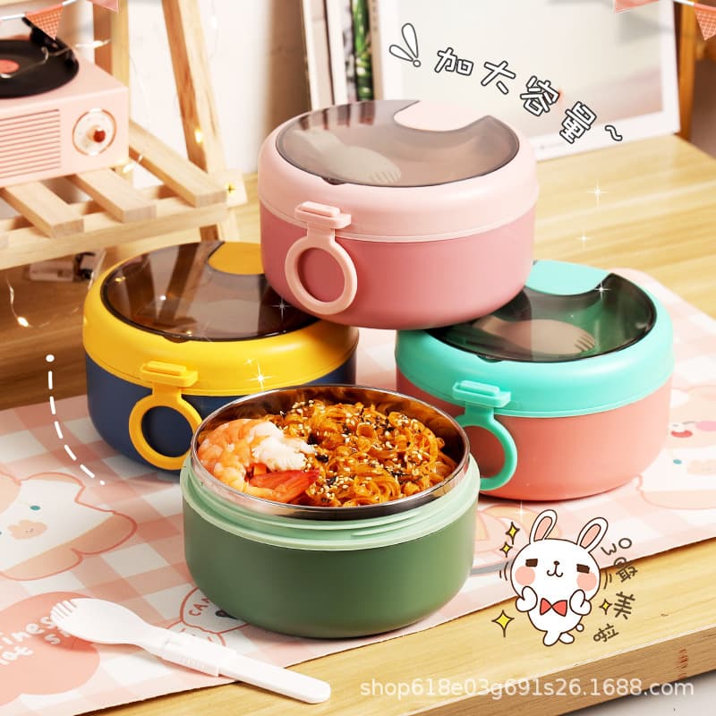 304 Stainless Steel Instant Noodle Bowl, Insulated Lunch Box for Office Workers, Bento Box with Cutlery, Student & Kids Soup Bowl Set