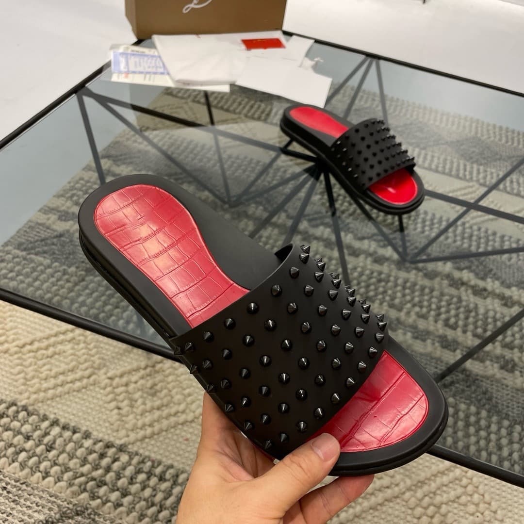 In-Stock Foreign Trade Acl Red-Soled Men's Slippers, Non-Slip Thick-Soled Slide Sandals, Simple Flat-Soled Outdoor Slippers, Comfortable and Lightweight