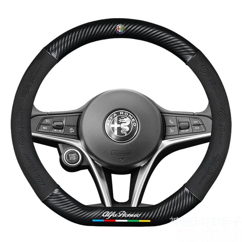 Suede steering wheel cover for Alfa Romeo Giulia/Stelvio, racing style