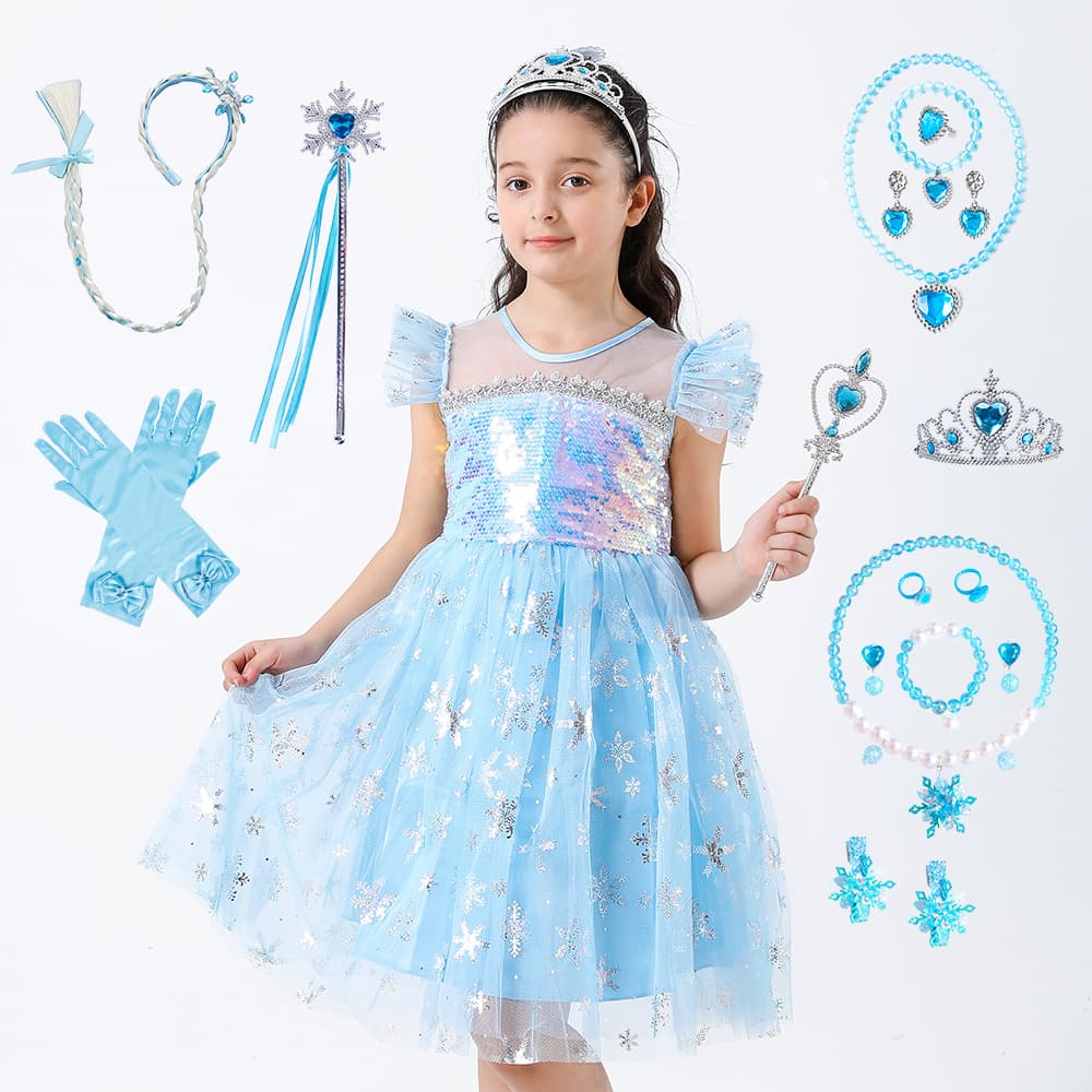 Frozen Elsa Princess Dress Girls Short Sleeve Birthday Halloween Costume