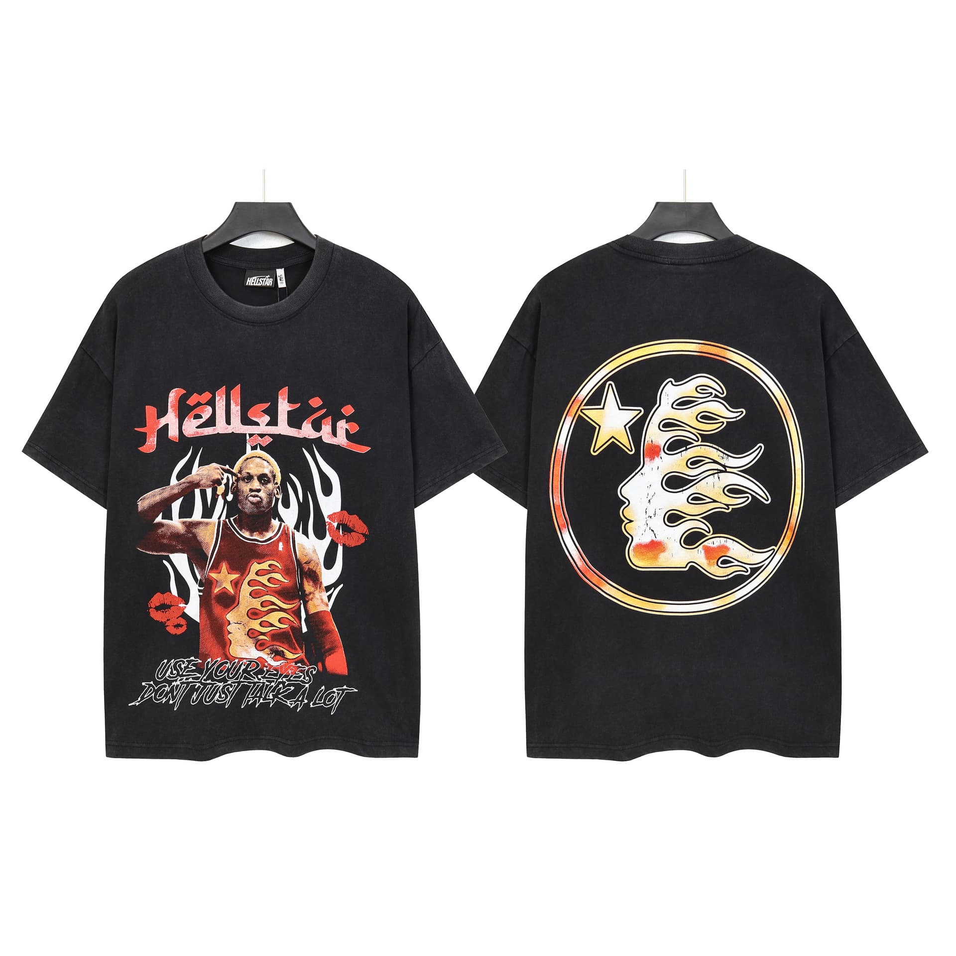 2026 Hellstar Hell Star Niche Streetwear Retro Print Casual Loose Round Neck Short Sleeve
