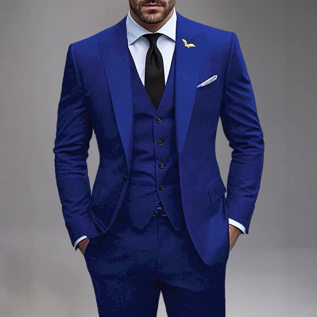 Men's New Three-Piece Suit Set Custom Single-Button Peak Lapel Suit Jacket Men's Solid Color Suit Set