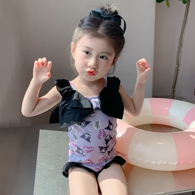 2024 New Summer Girls' Swimsuit, Fashionable Kuromi Design for Baby Girls and Kids