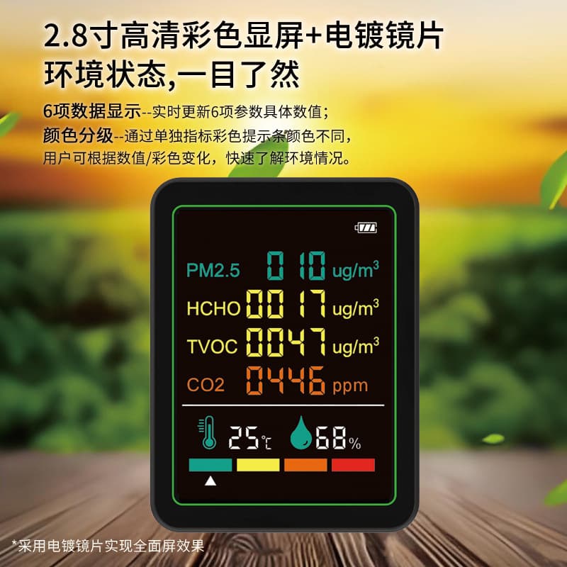 Portable Carbon Dioxide Air Quality Detector Temperature Humidity PM2.5 TVOC 6-in-1 Detection Private Mold