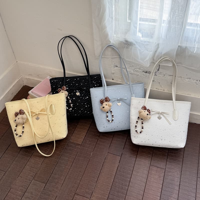 Star Print Bow Tote Bag 2026 Trendy Large Capacity Shoulder Bag Fashion Casual Armpit Tote Bag for Women