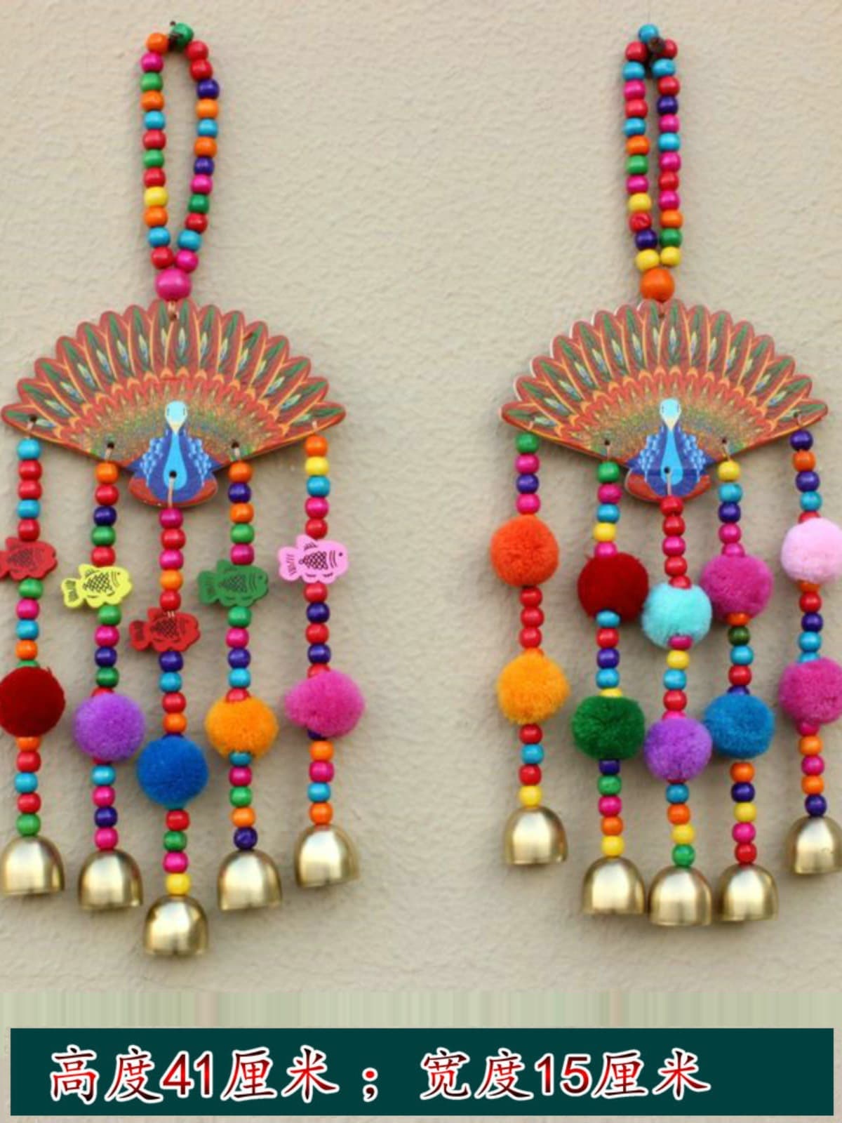Yunnan Lijiang ethnic style creative peacock and bellflower hanging ornaments tourist crafts living room and restaurant wall decoration