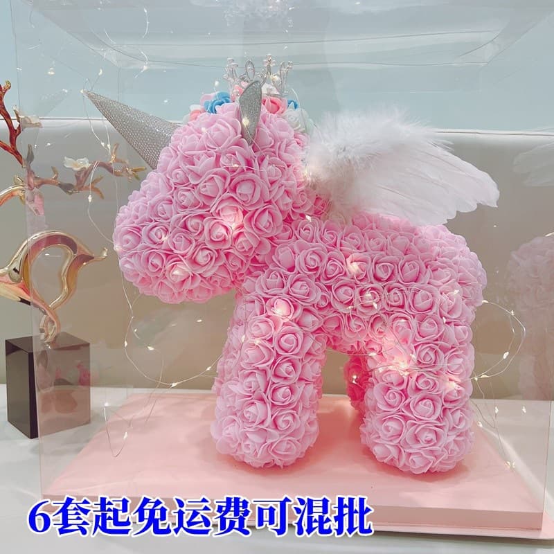 Preserved flower unicorn Chinese Valentine's Day opening birthday gift for girlfriend and best friend rose unicorn gift box