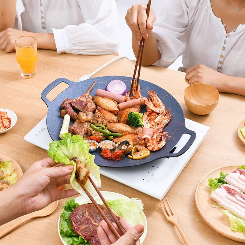 Baking pan outdoor round medical stone non-stick camping stove-type baking pan commercial grilled fish household Korean barbecue baking pan