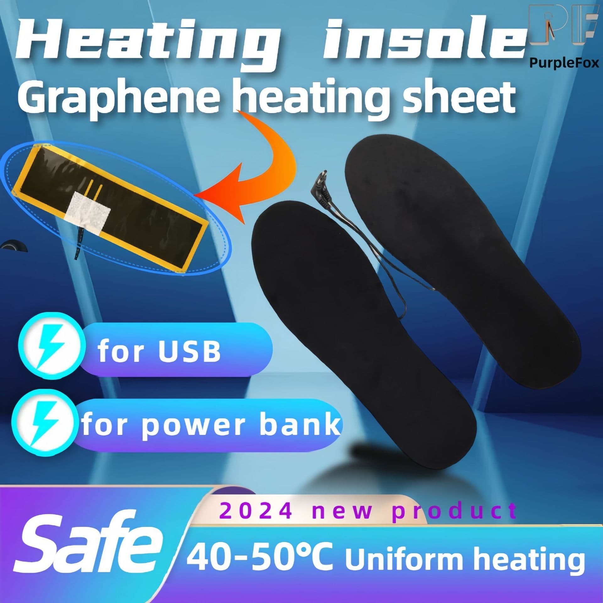 [Cross-border Hot Seller] USB Heating Shoe Insoles, Electric Warm Foot Pads, Rechargeable, Washable, Size Trimmable