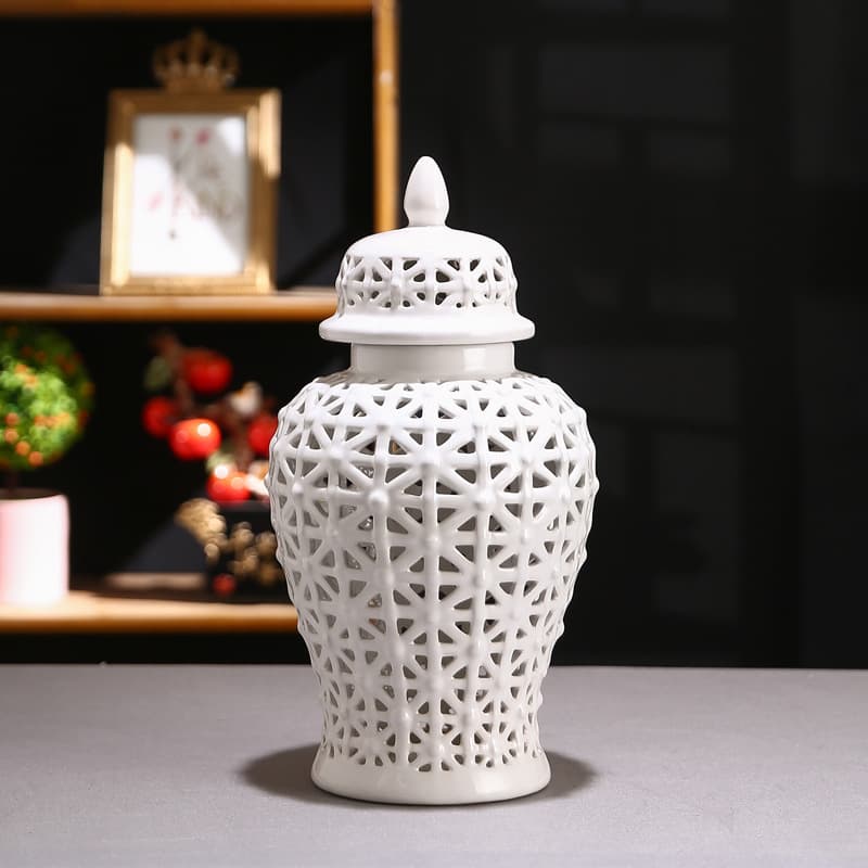 Nordic White Hollow Ceramic General Jar Decorative Home Living Room Desktop Craft Premium Feel