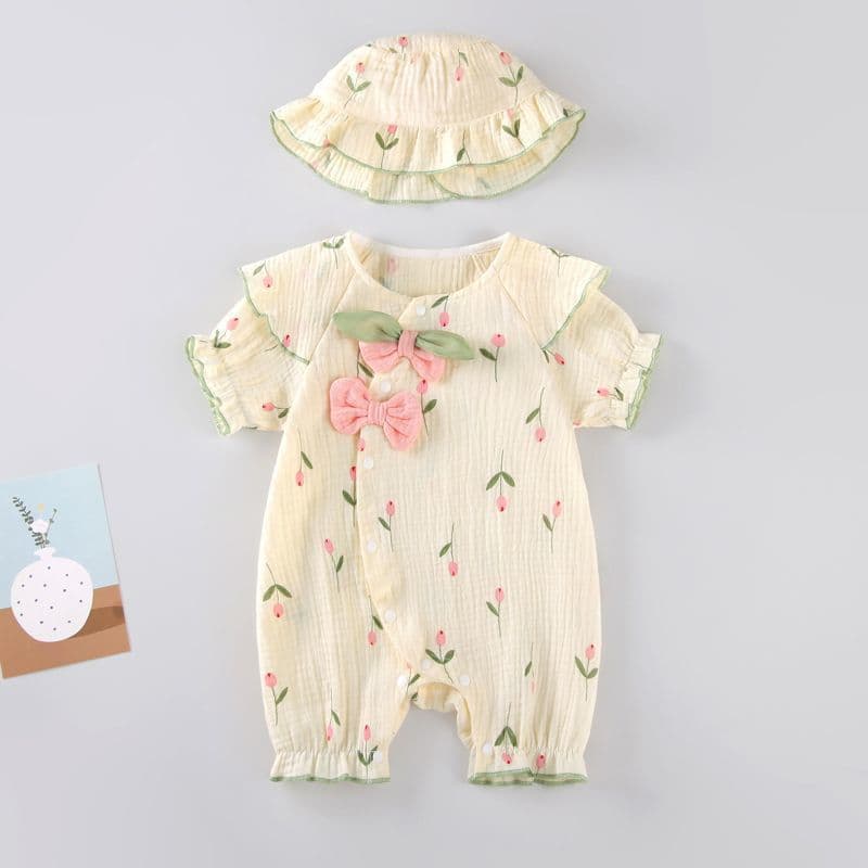 Summer Baby Romper Short Sleeve Sun Protection Cotton Breathable Princess Baby Girl Bodysuit Crawling Suit