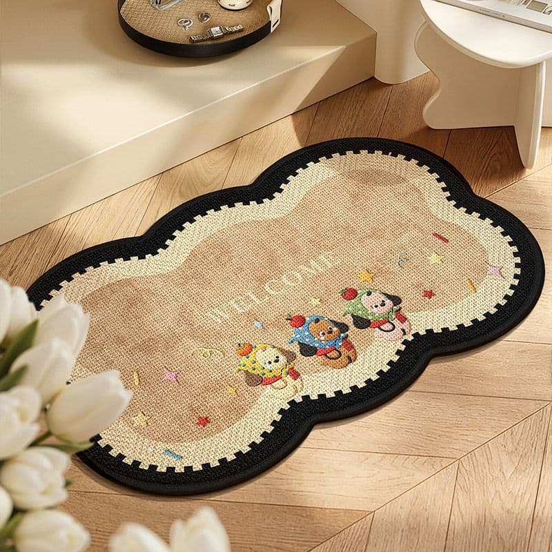 Cartoon Wavy Linen Diatom Mud Floor Mat Bathroom Absorbent Quick-Dry Foot Mat Scratch-Resistant Wear-Resistant Bath Mat