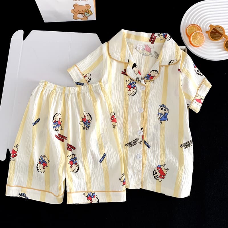 Girls Pajama Set Summer Short Sleeve Thin Kids Cartoon Cloud Cotton Homewear for Toddlers and Big Girls Wear Out