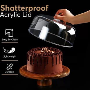 Cross-border Wooden Round Cake Display Stand Rotating Pastry Dessert Tray with Lid Wedding Table Display Plate