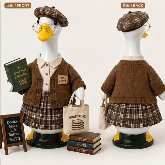 Cross-Border New Style 23-Inch Goose Clothes Bookstore Administrator Ornament Clothes Bookstore Decorations