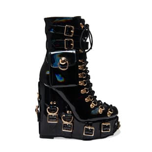 European and American Export Hot Halloween Gothic Style Leather Buckle Wedge Thick Sole High Heel Plus Size Women's Short Boots B510-10