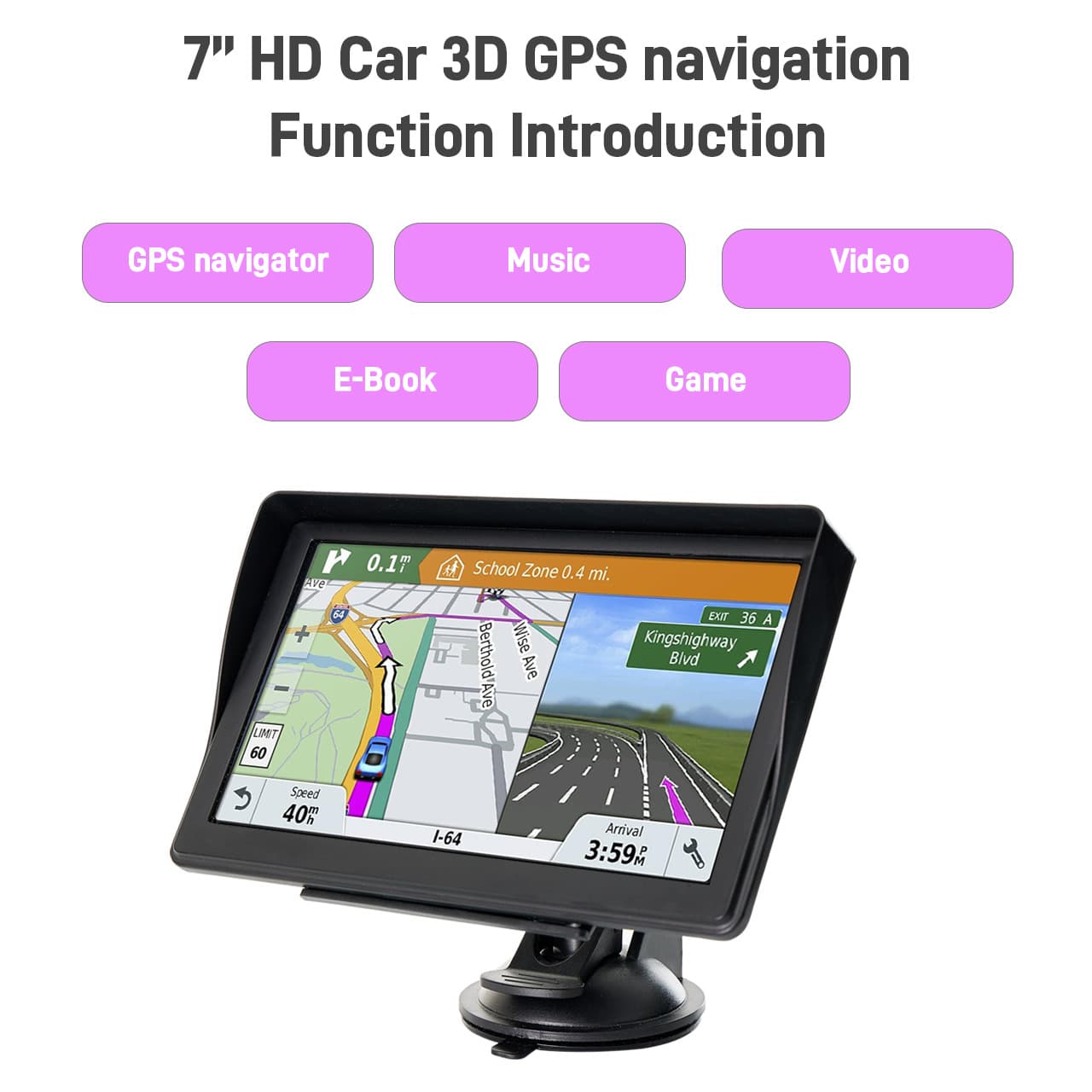 7-inch GPS navigator with intelligent route planning and overspeed alert, hot-selling for export to Europe, North America, Japan
