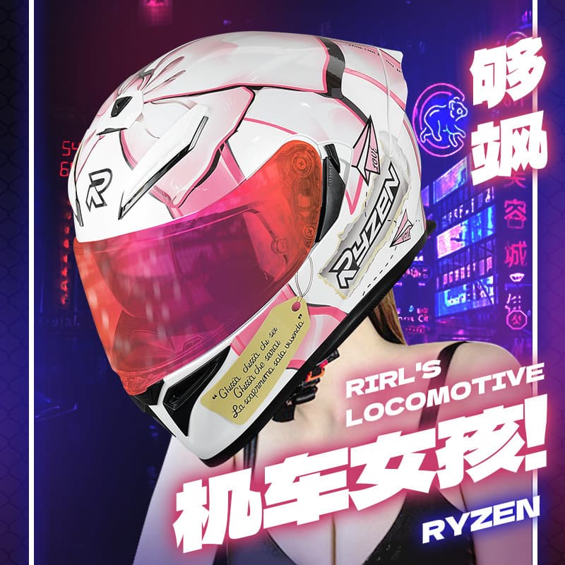 RSV Motorcycle Helmet for Women, Electric Scooter Safety Helmet, Cherry Blossom Full Face Helmet, All-Season Universal